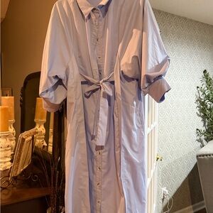 entro Lavender Button-Down Shirt Dress with Waist Tie